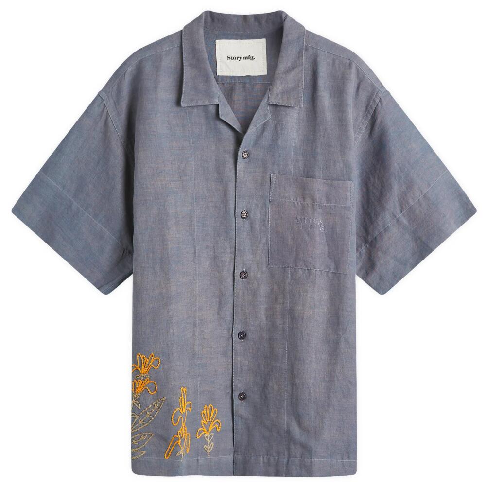 Story mfg. Men's Greetings Embroidered Vacation Shirt in Purple Herb Cover