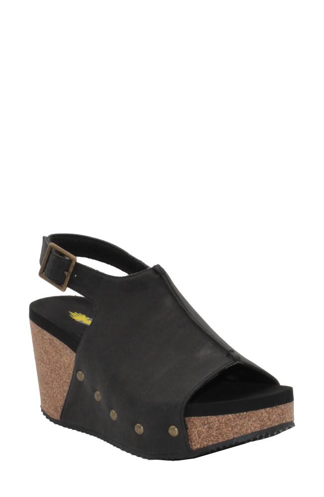 Volatile Division Platform Wedge Sandal in Black Faux Leather Cover