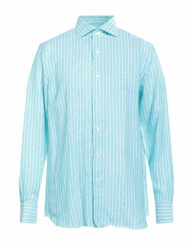 Finamore 1925 Man Shirt Turquoise Size 17 ½ Linen Cover