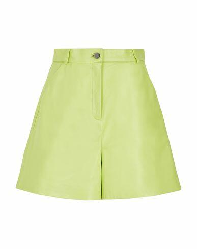 8 By Yoox Leather High-waist Pleated Shorts Woman Shorts & Bermuda Shorts Acid green Lambskin Cover