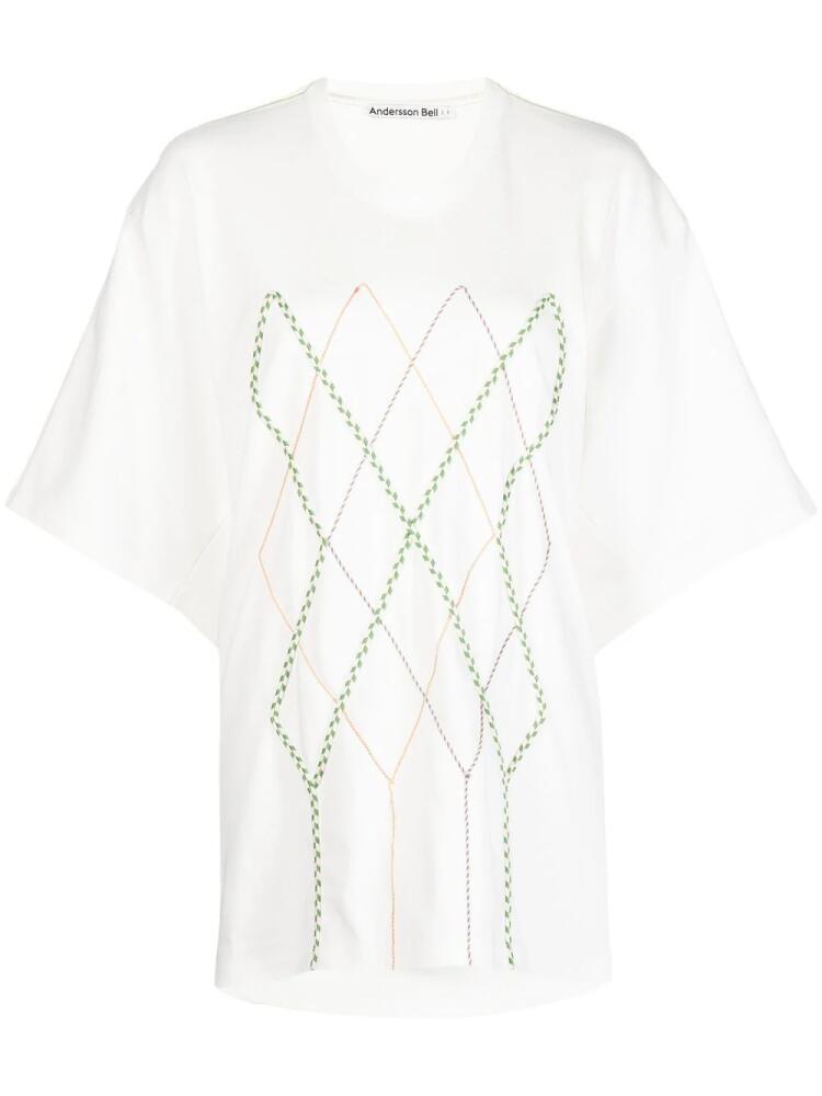 Andersson Bell Argyle String Embroidery Oversize T-shirt - White Cover