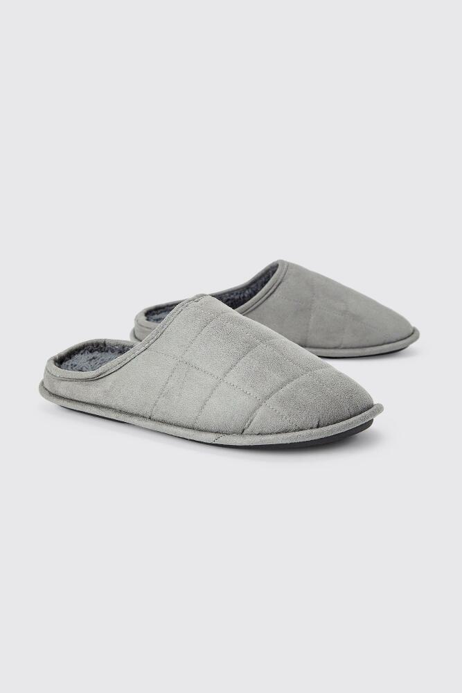 boohoo Mens Velour Quilted Slippers - Grey Cover