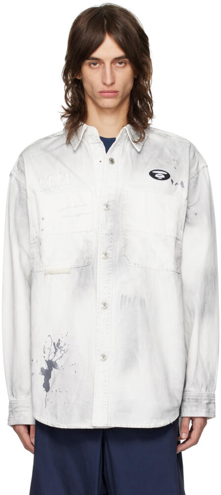 AAPE by A Bathing Ape White Embroidered Denim Shirt Cover