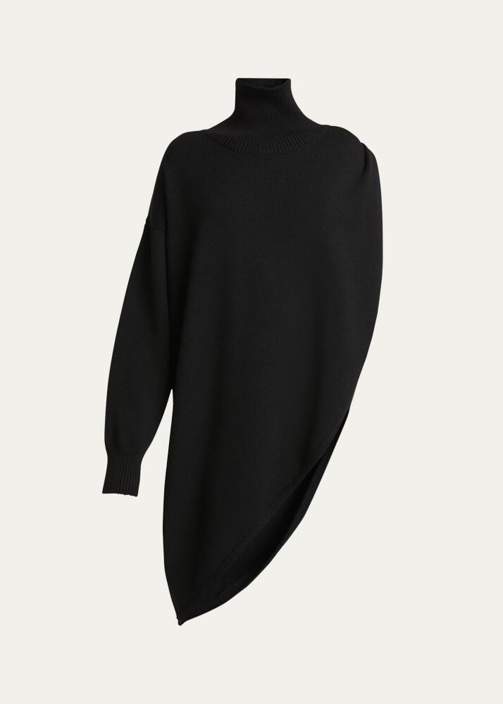 ALAIA Turtleneck Asymmetric Cape Hybrid Wool Sweater Cover