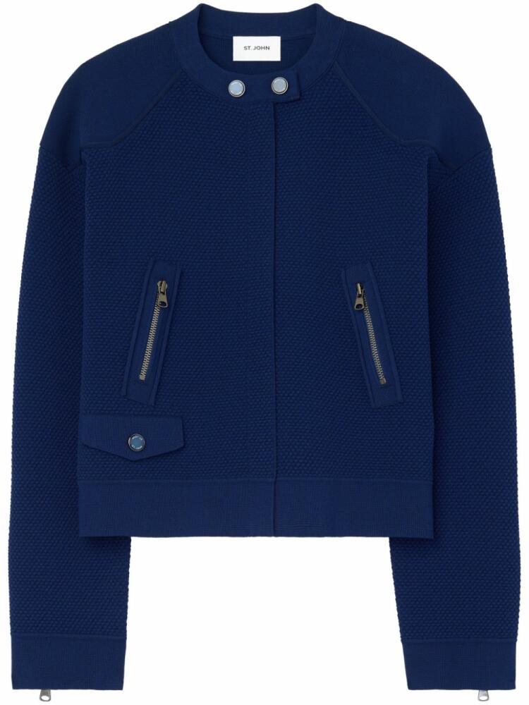 St. John mock-neck cropped jacket - Blue Cover