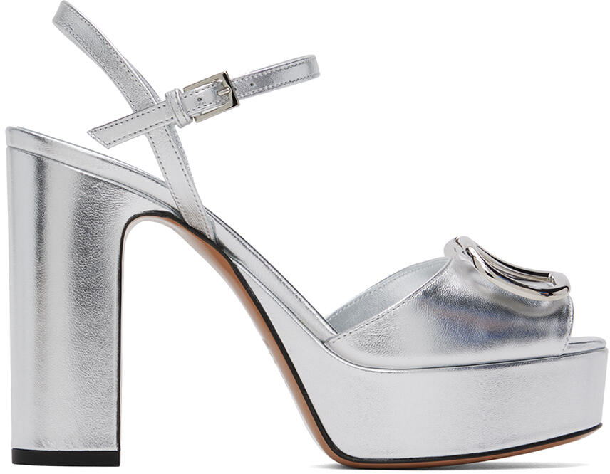 Valentino Garavani Silver Logo Heeled Sandals Cover