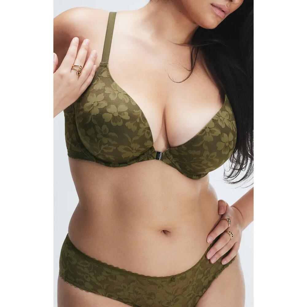 SAVAGE X FENTY Front Closure Lace Push-Up Bra in Military Olive Green Cover