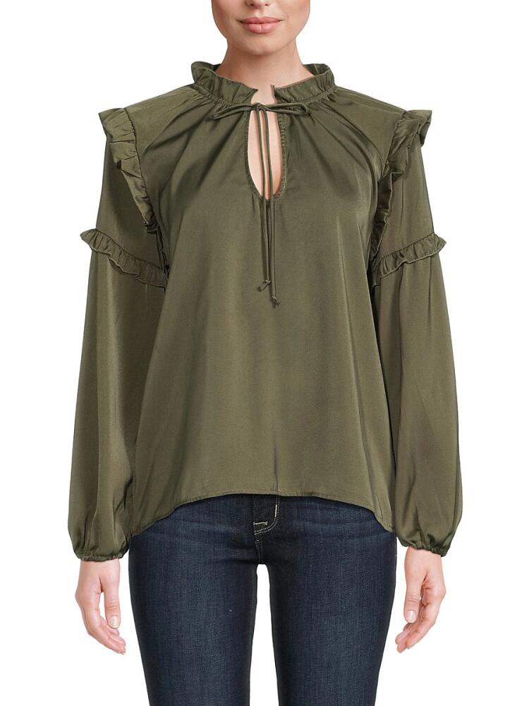 Lea & Viola Women's Ruffle Trim Top - Olive Cover