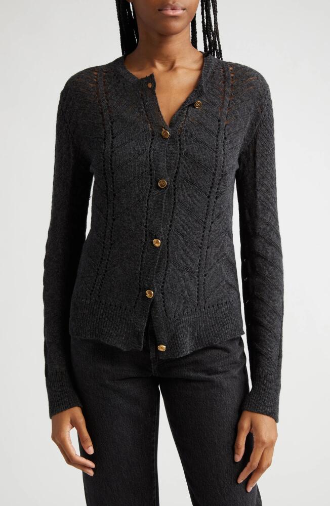 Etro Pointelle Knit Wool Cardigan in Black Cover