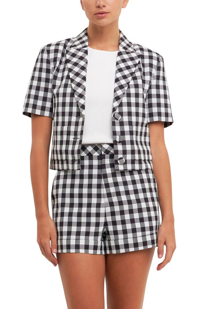 English Factory Short Sleeve Gingham Blazer in Black Cover