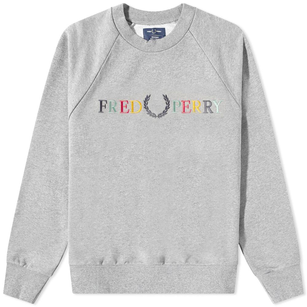 Fred Perry Men's Embroidered Logo Crew Sweat in Grey Marl Cover