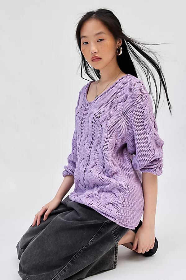 BDG Skylar Oversized Cable Knit Sweater in Lavender Cover