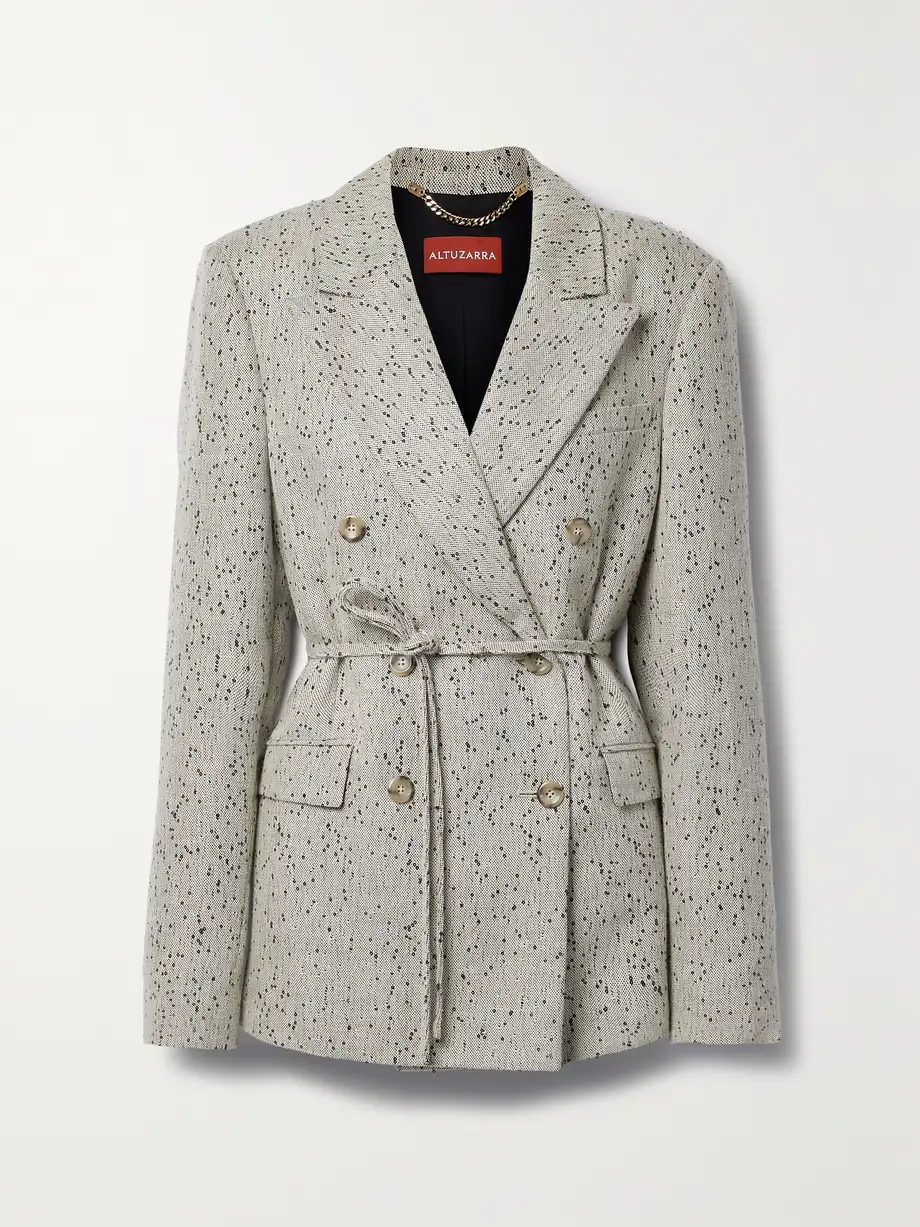 Altuzarra - Hattson Belted Double-breasted Sequin-embellished Woven Blazer - Gray Cover