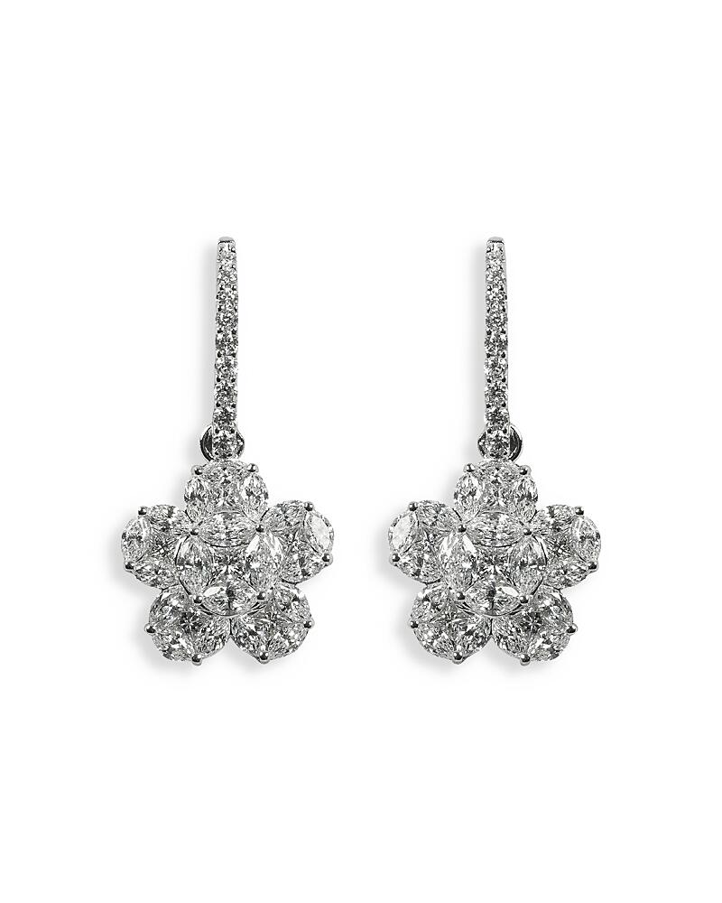 Zydo 18K White Gold Mosaic Diamond Flower Drop Earrings, 2.9 ct. t. w. Cover