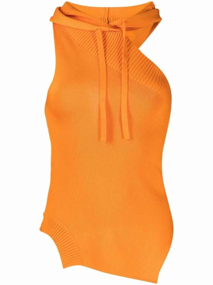 Monse asymmetric hooded knit top - Orange Cover