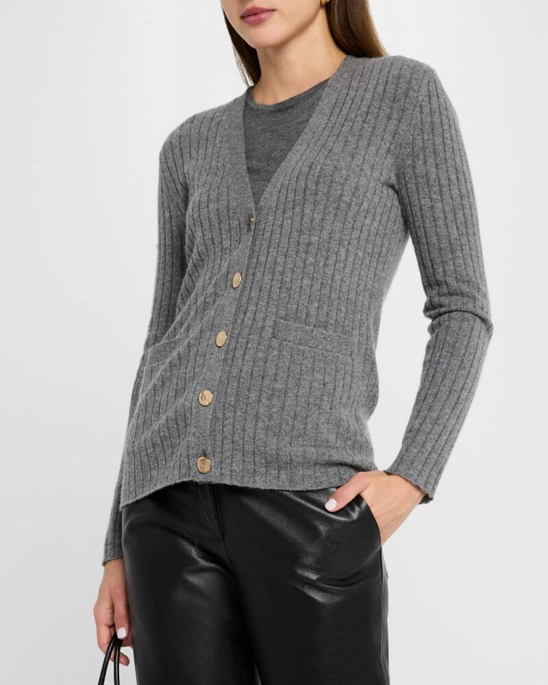 Neiman Marcus Cashmere Collection Cashmere Ribbed Button-Down Cardigan Cover