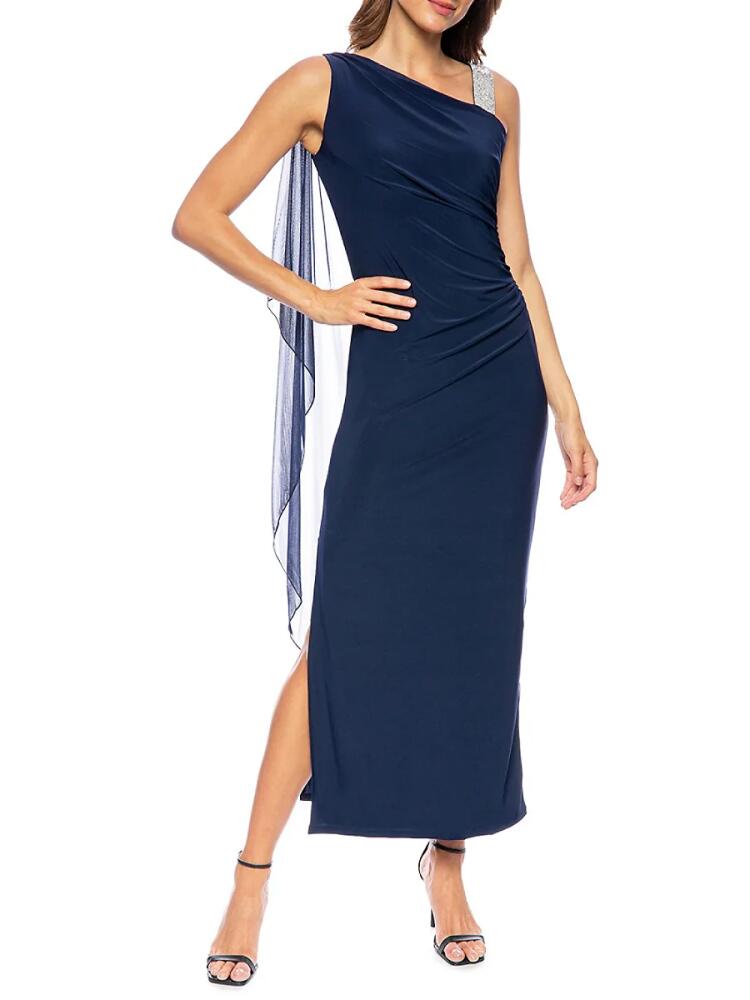 Marina Women's Ruched Slit Jersey Gown - Navy Cover