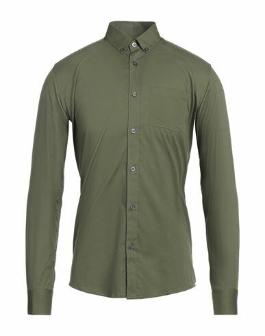 Daniele Alessandrini Homme Man Shirt Military green Cotton, Elastane Cover