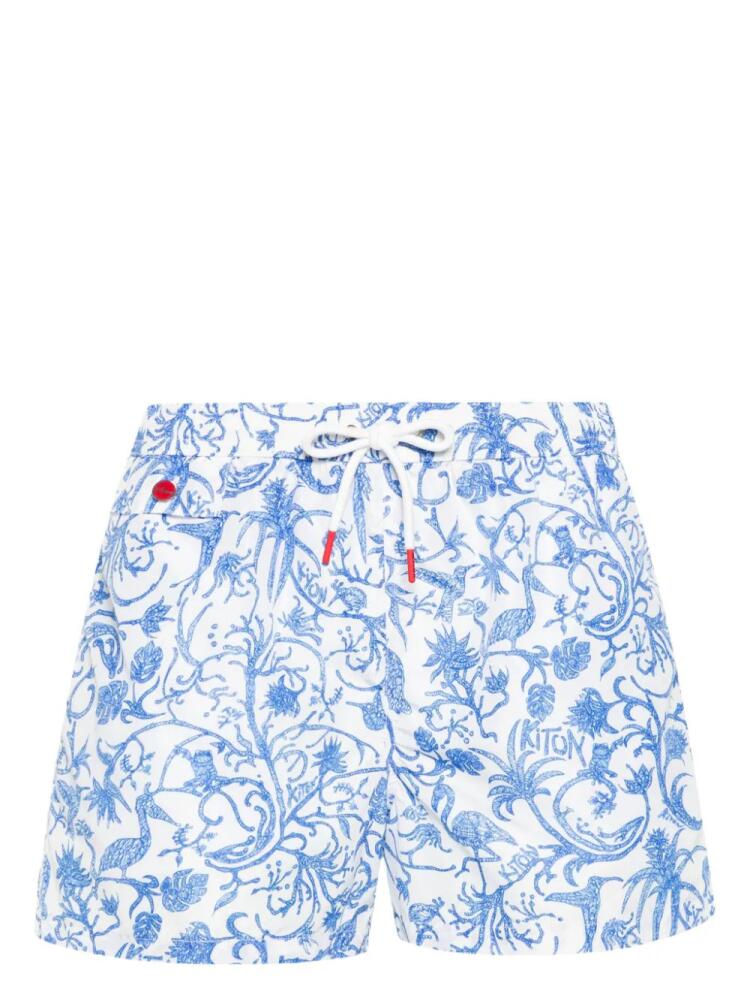 Kiton graphic-print swim shorts - White Cover