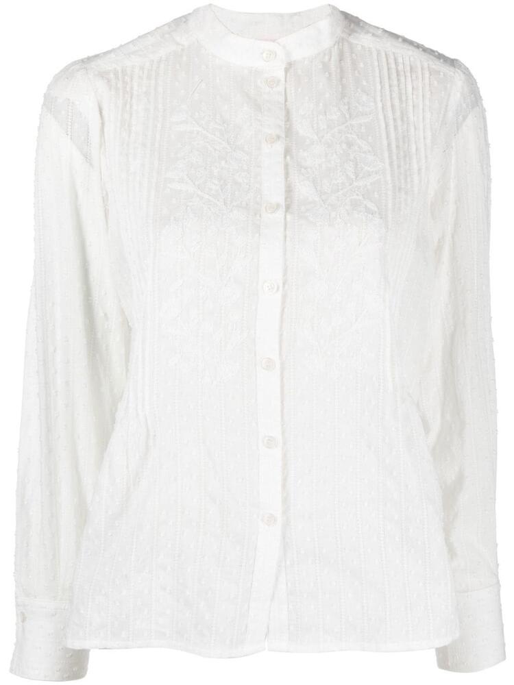 See by Chloé floral-embroidered collarless blouse - White Cover