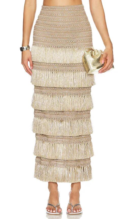 PatBO Fringe Maxi Skirt in Beige Cover