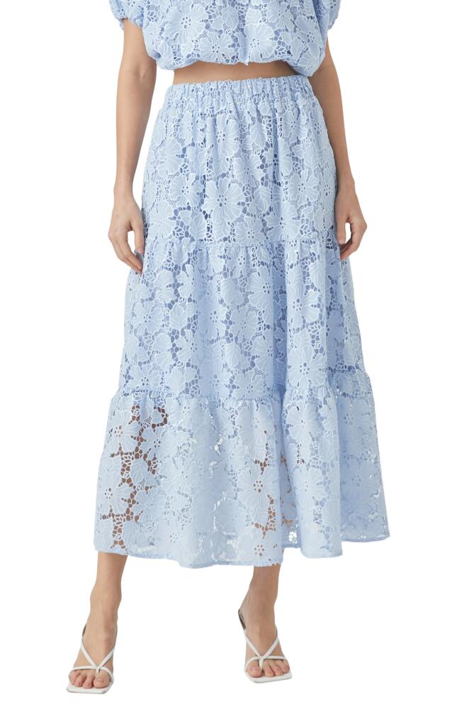 Endless Rose Tiered Sequin Lace Maxi Skirt in Powder Blue Cover