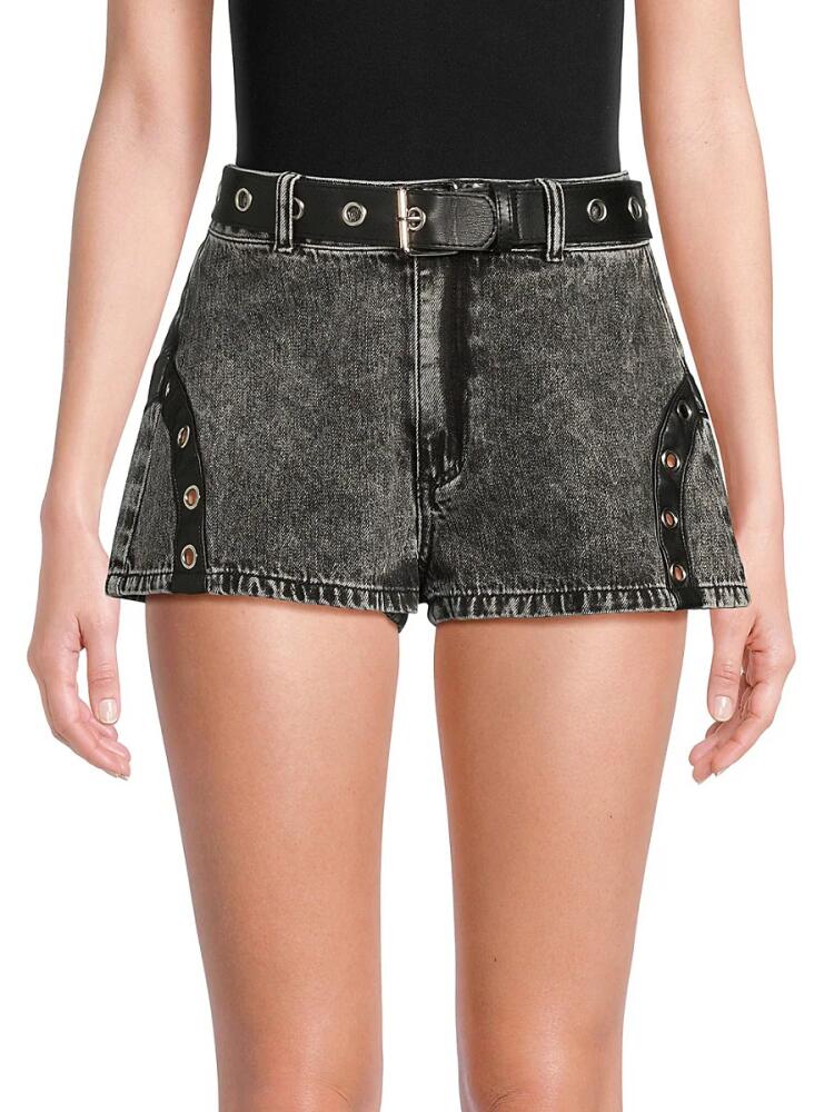 WeWoreWhat Women's Belted Grommet Denim Shorts - Acid Wash Cover