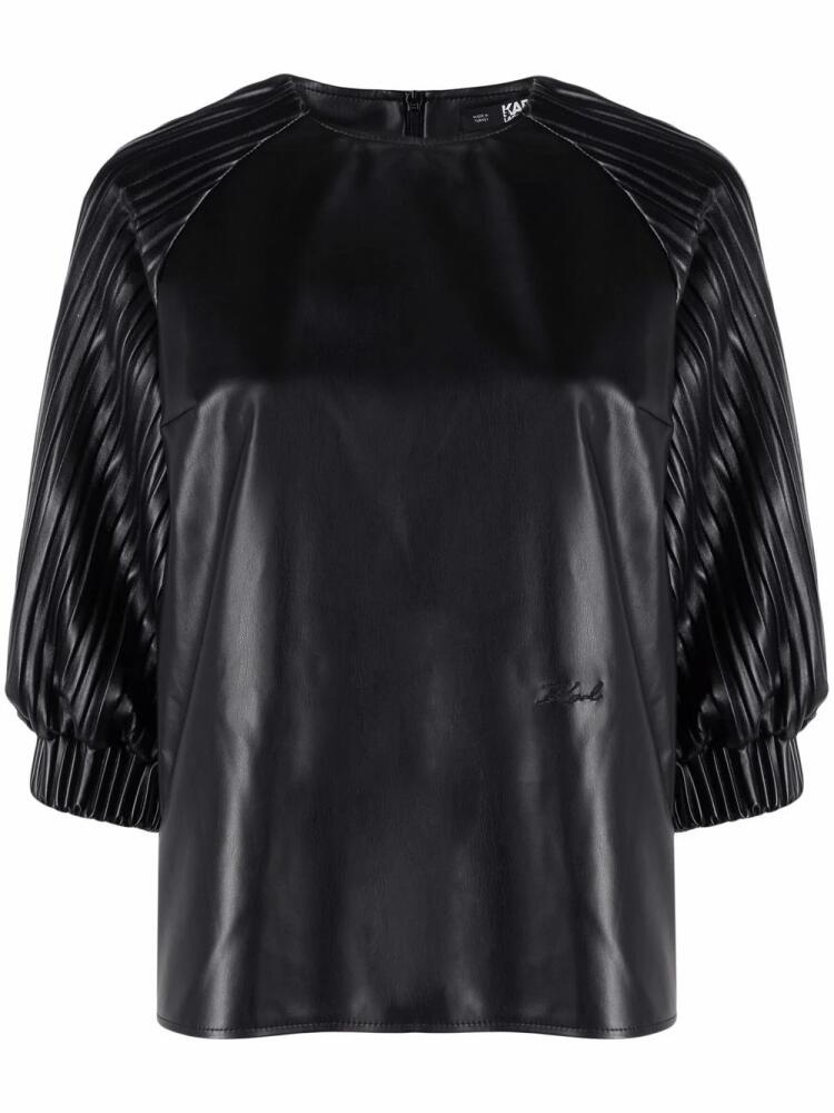 Karl Lagerfeld vegan leather pleated-sleeve top - Black Cover