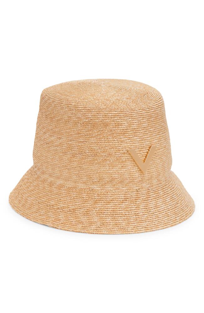 Valentino Garavani Logo Plaque Straw Bucket Hat in Naturale Cover