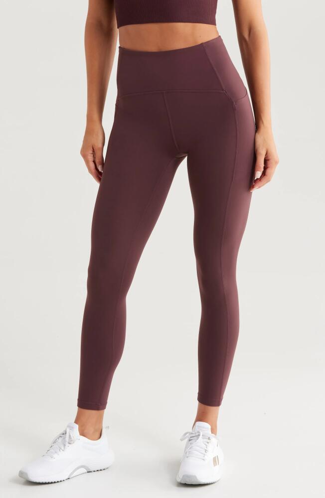 Zella Studio Luxe High Waist Pocket 7/8 Leggings in Burgundy Fudge Cover