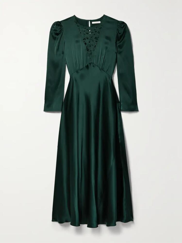 DÔEN - Melinda Embroidered Silk-satin Midi Dress - Green Cover