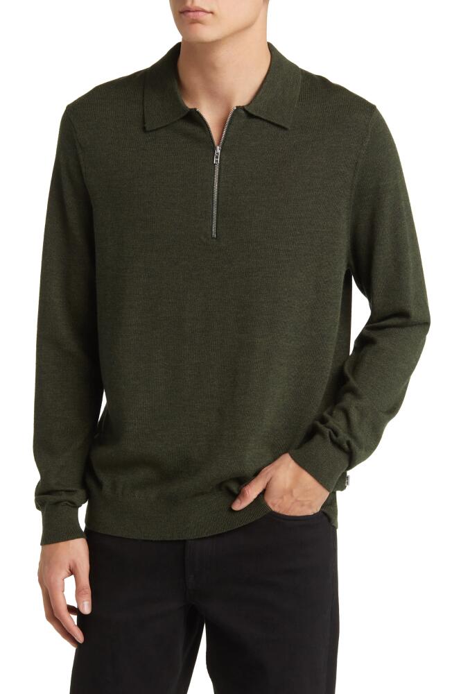 NN07 Quarter Zip Wool Polo Sweater in Dark Army Cover