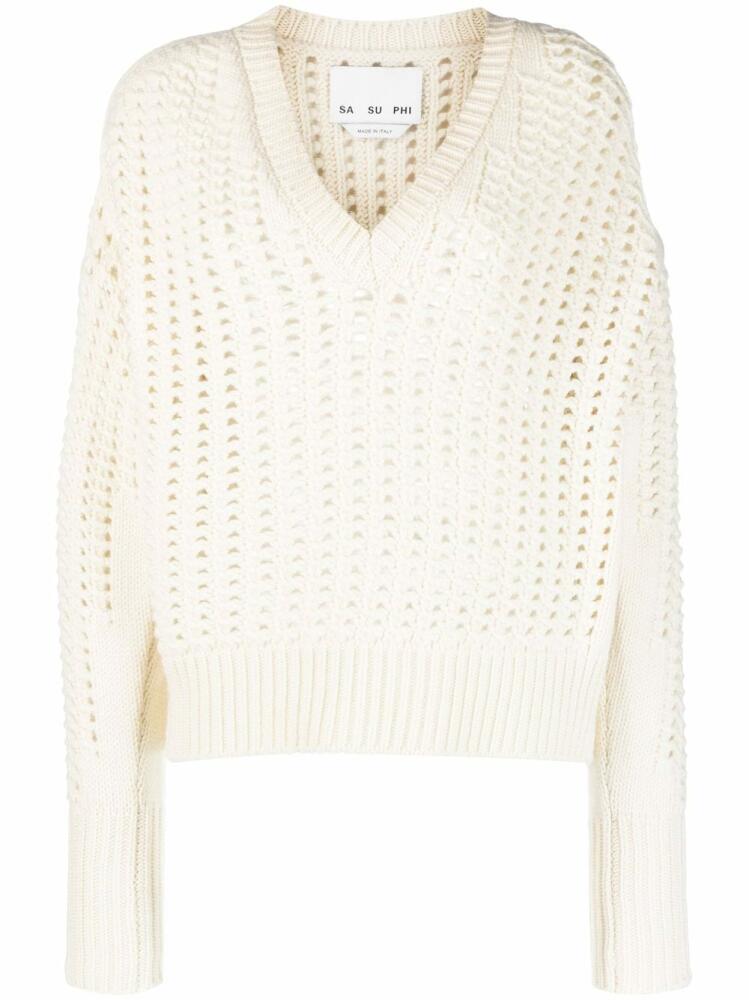 SA SU PHI open-knit V-neck jumper - Neutrals Cover