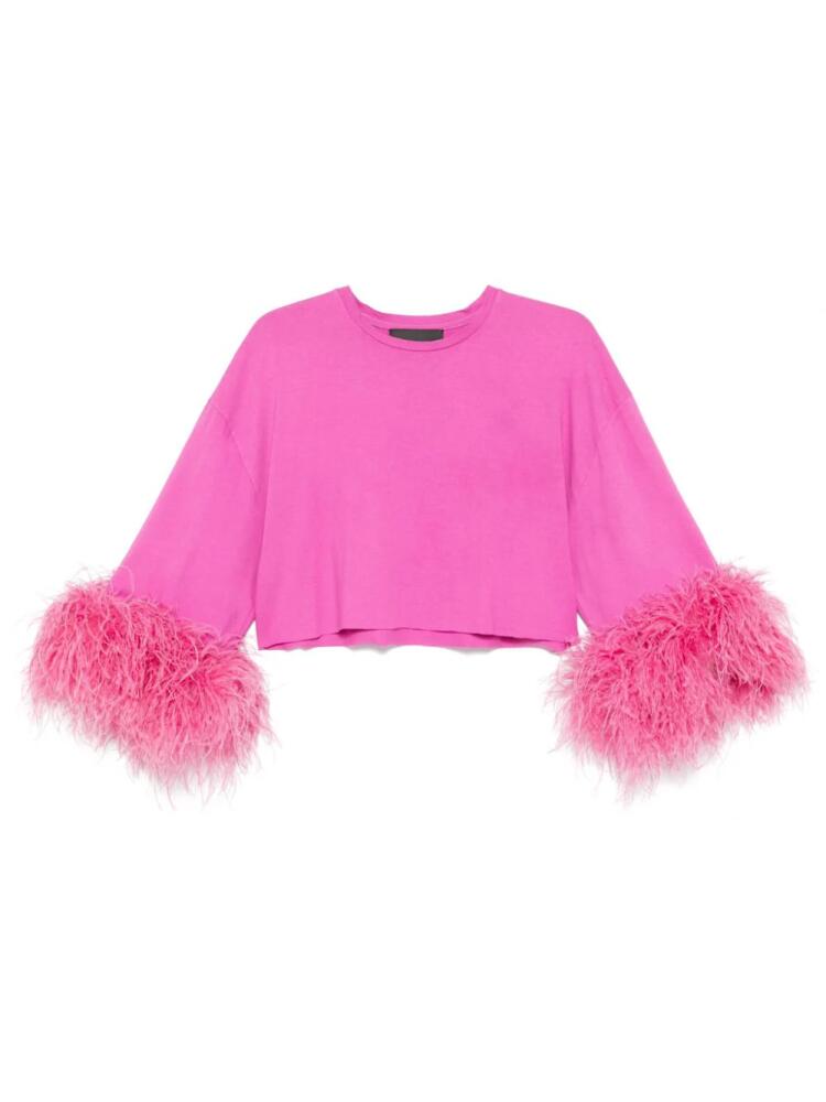 Loulou feather-trim T-shirt - Pink Cover