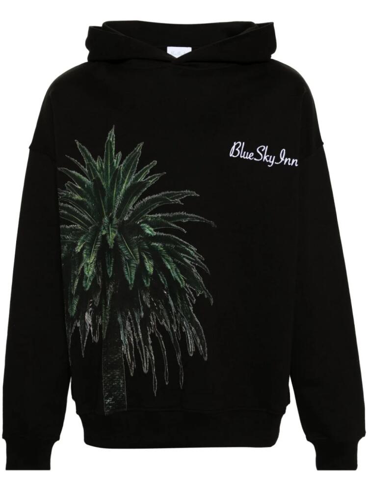 BLUE SKY INN palm tree-print cotton hoodie - Black Cover