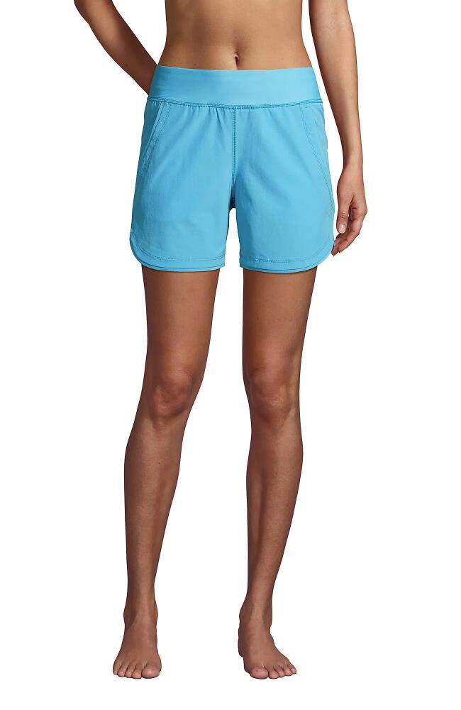 Lands' End 5" Quick Dry Elastic Waist Board Shorts Swim Cover-up Shorts with Panty in Turquoise Cover