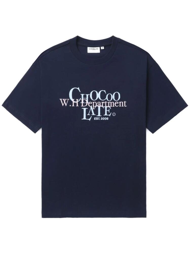 CHOCOOLATE logo-embroidered cotton T-shirt - Blue Cover