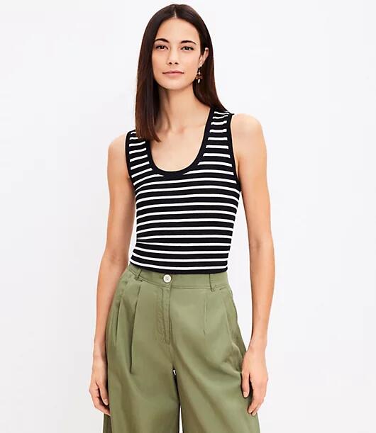 Loft Stripe Perfect Ribbed Scoop Neck Tank Top Cover