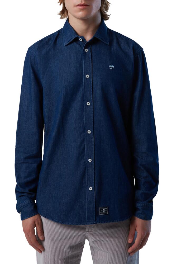 NORTH SAILS Logo Embroidered Denim Button-Down Shirt in Dark Denim Cover