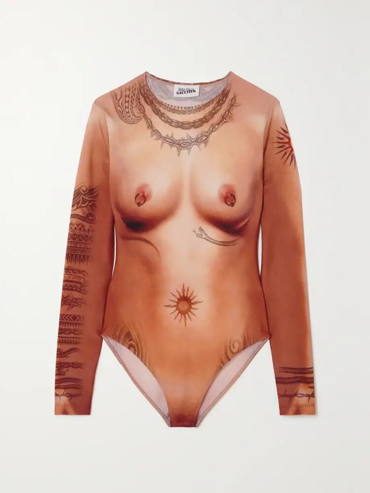 Jean Paul Gaultier - Trompe L'oeil Printed Stretch-jersey Bodysuit - Neutrals Cover