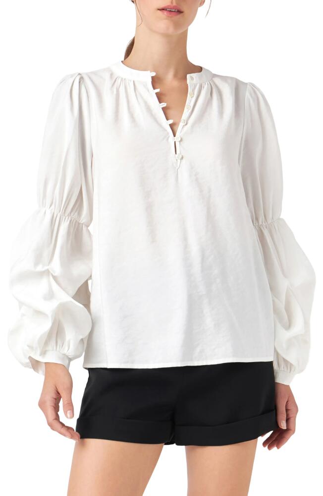 English Factory Gathered Sleeve Blouse in White Cover