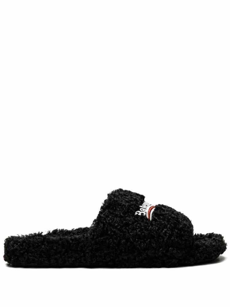 Balenciaga embroidered logo furry slides - Black Cover