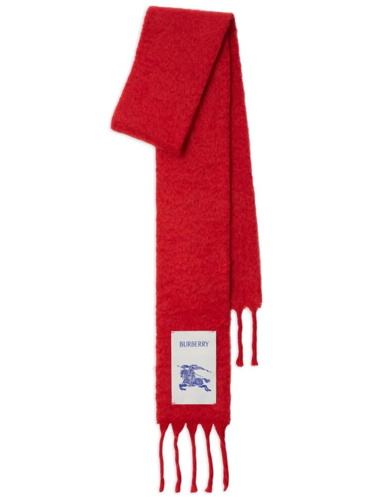 Burberry Equestrian Knight-appliqué fringed scarf - Red Cover