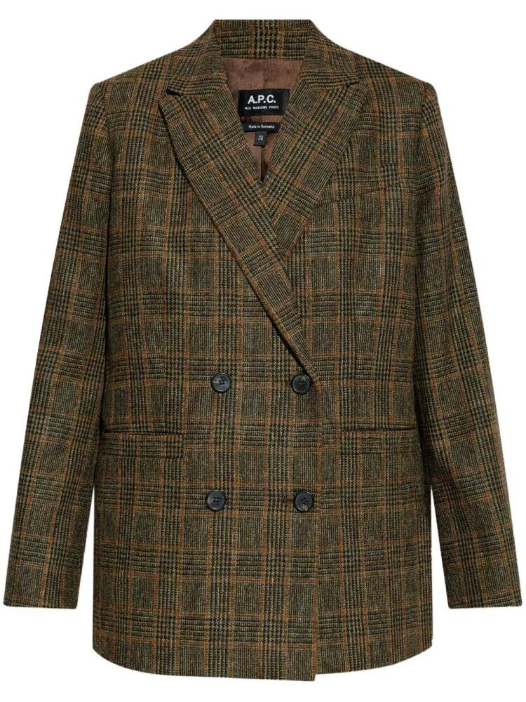 A.P.C. checked wool double-breasted blazer - Brown Cover