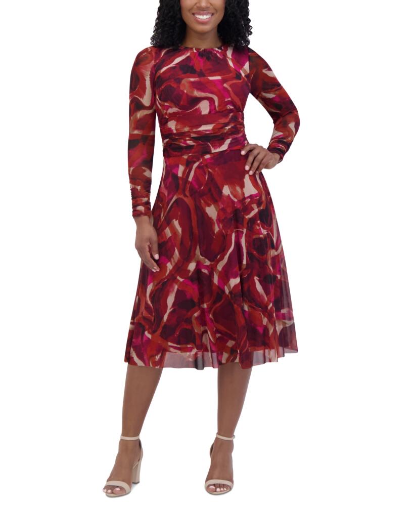 Jessica Howard Women's Printed Ruched-Waist Midi Dress - Red Multi Cover