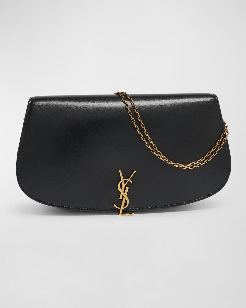 Saint Laurent Voltaire YSL Monogram Wallet on Chain in Grained Leather Cover