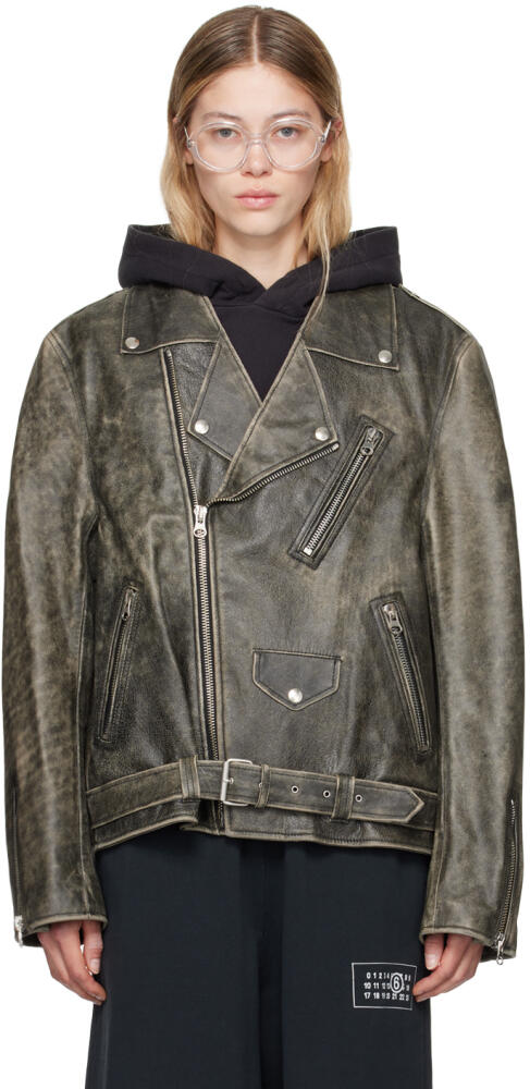 MM6 Maison Margiela Brown Heavy Leather Biker Jacket Cover