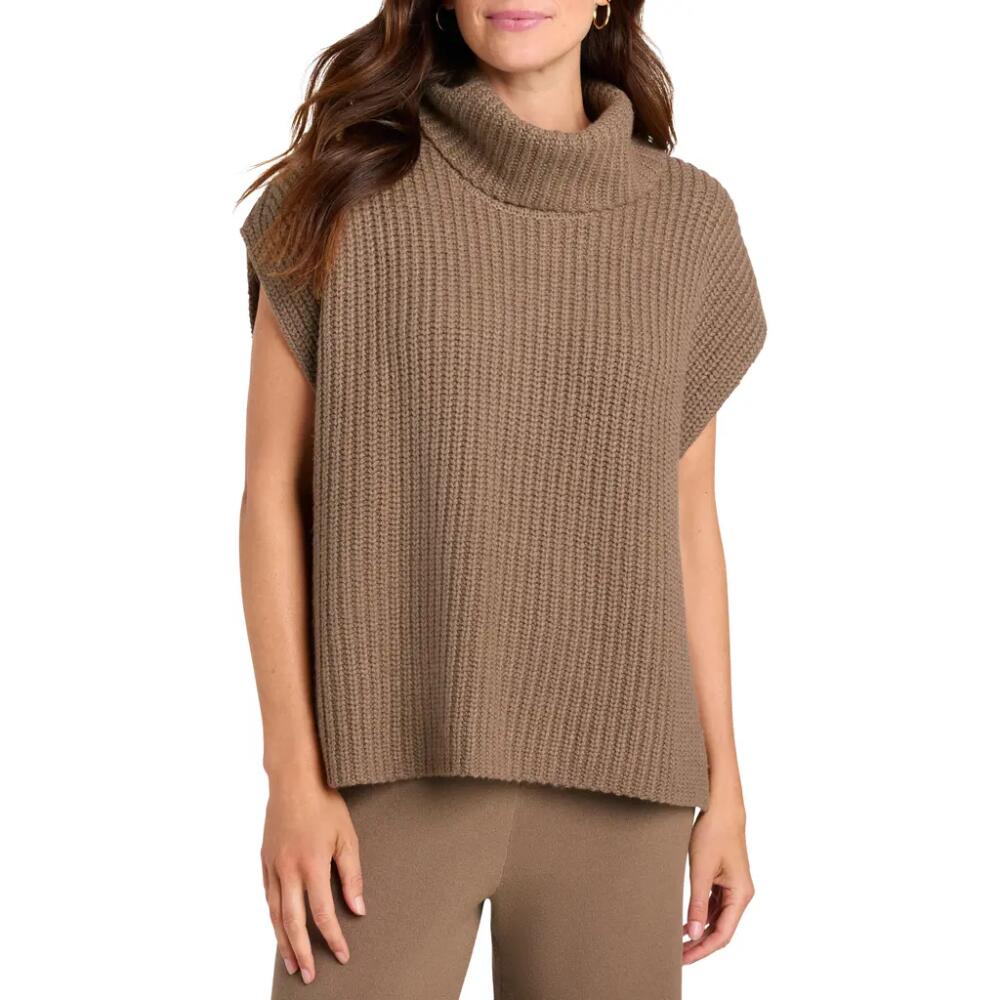 Splendid x Cella Jane Cowl Neck Short Sleeve Turtleneck Sweater in Toast Cover