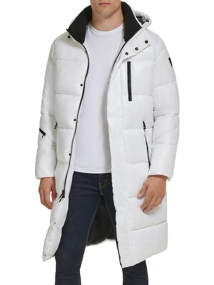 Guess Men's Hooded Longline Puffer Jacket - White Cover