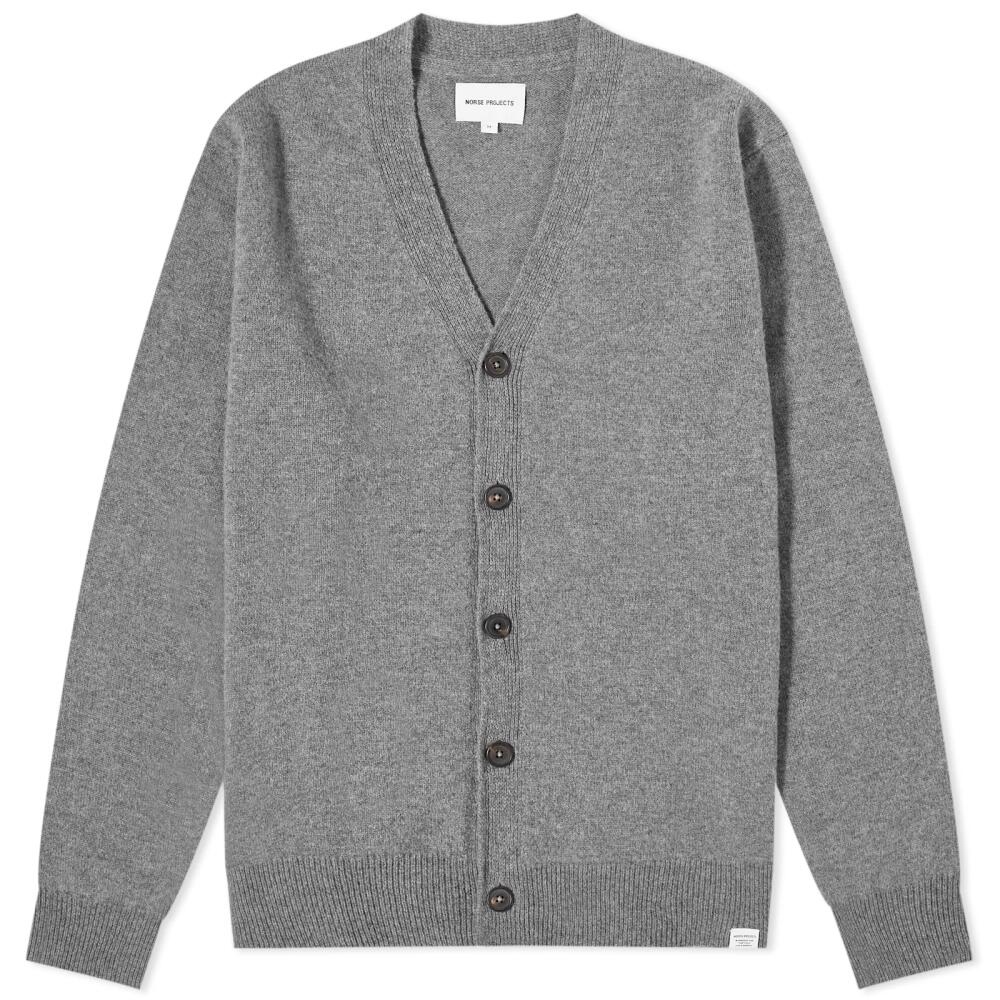 Norse Projects Men's Adam Lambswool Cardigan in Grey Melange Cover